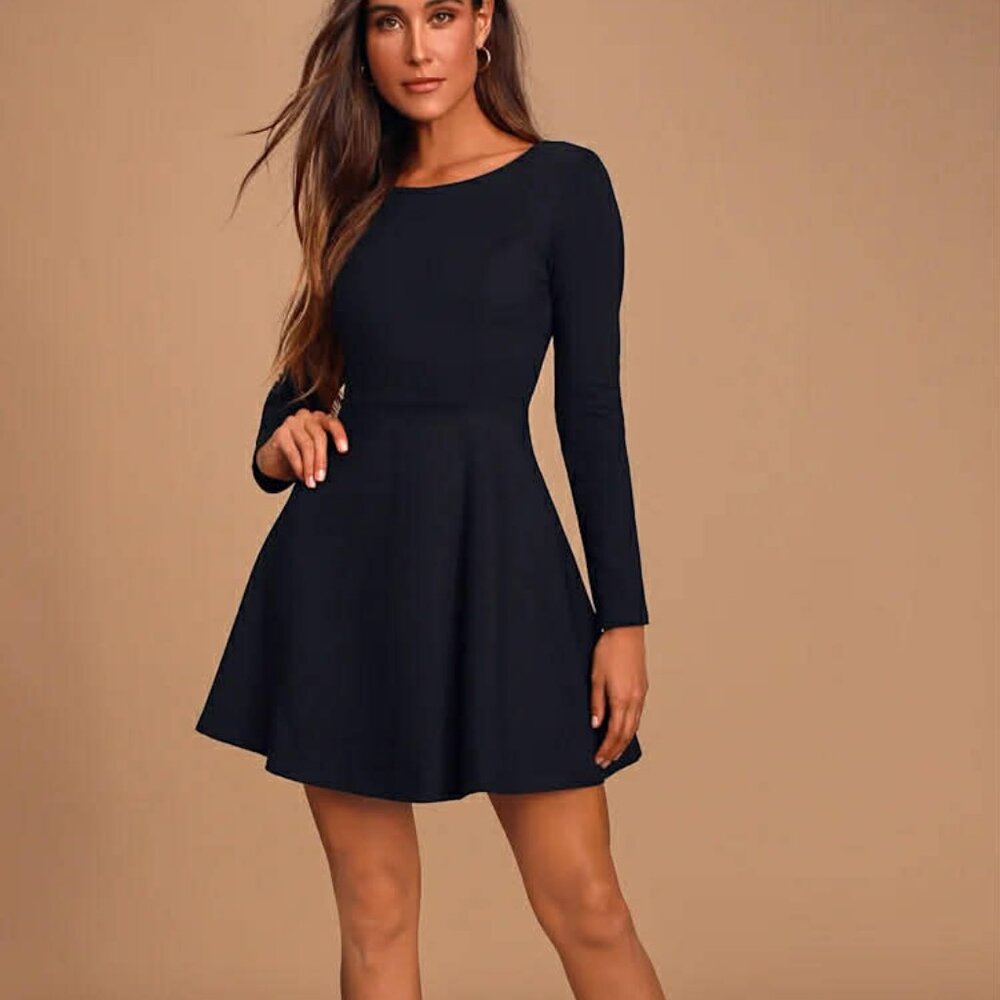 LuLu's Long Sleeve Fit and Flare Little Black Dress